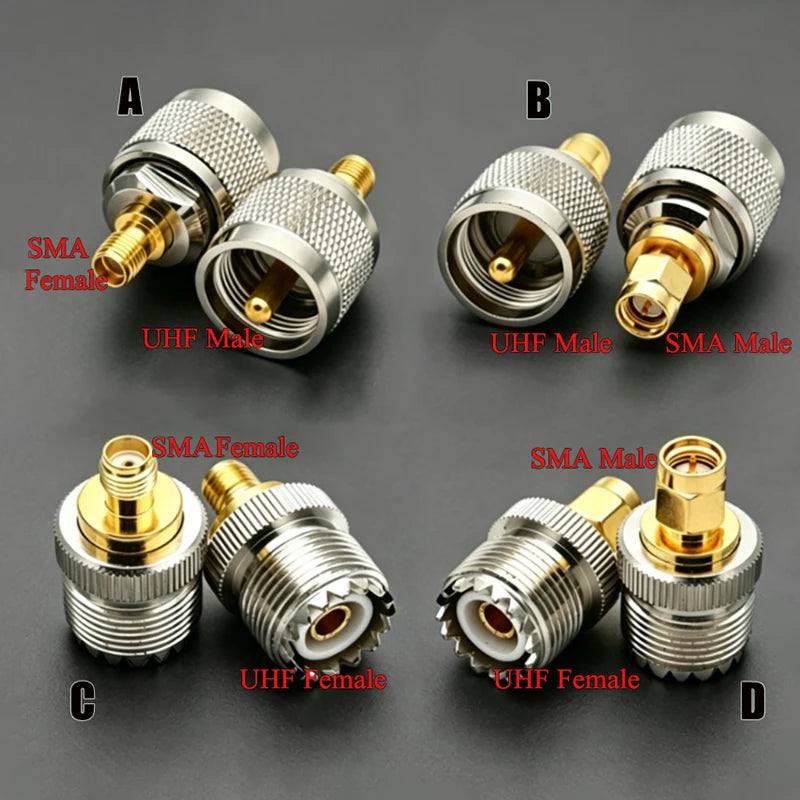 SMA to UHF PL259 SO239 RF Coaxial Adapter Converter Kit 50 Ohm Low Loss Connector for Amateur Radio WiFi/Antenna/Signal Booster