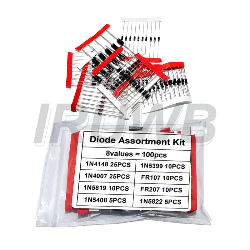 100PCS Fast Switching Schottky Diode Electronic Component Kit set 8 Values 1N4148 1N4007 1N5819 1N5399 1N5408 1N5822 FR107 FR207