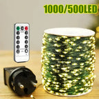 1000/500LED Green Wire Led String Fairy Lights US/EU Plug 110V/220V Waterproof LED Christmas Tree Holiday Home Garden Decor Xmas