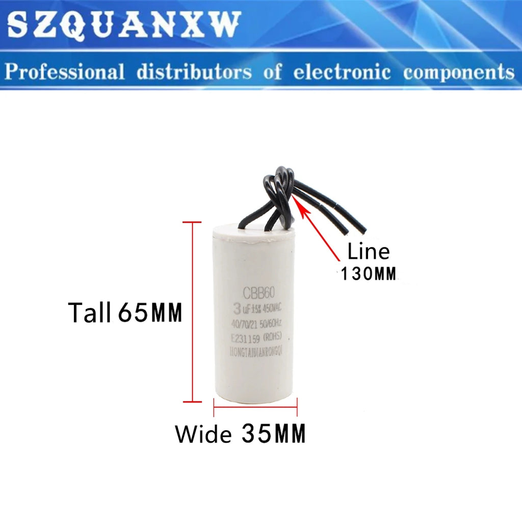CBB60 450V AC Motor Run Capacitors Starting Capacitor 5% 1/1.5/2/3/4/5/6/8/10/12/14/15/16/18/20/25/30/40/45/70/80UF