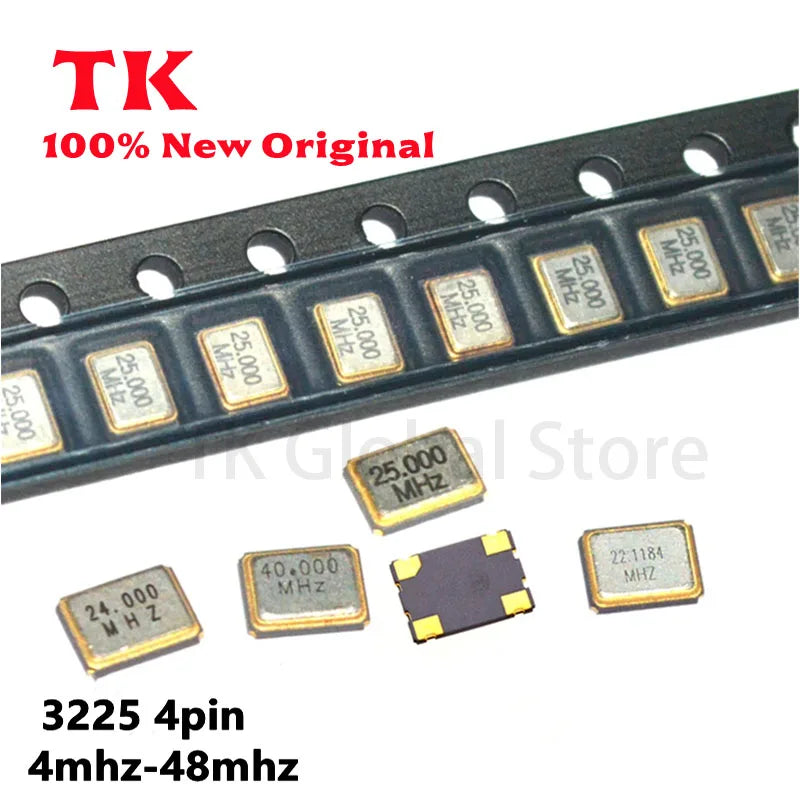 50PCS 3225 Metal SMD 4pin 4M 6M 8MHZ 10MHZ 11.0592MHZ 12MHZ 16MHZ 20MHZ 24MHZ 25MHZ 27M 32M 40M 50M SMD Quartz Resonator Crystal