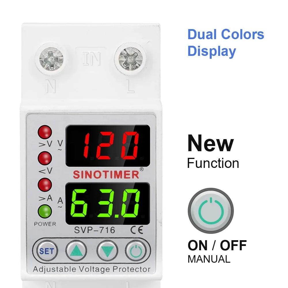 110VAC 120V Dual/Three Display Adjustable Over Voltage Current Under Voltage Protector KWh Energy Meter 40A 63A Protection Relay