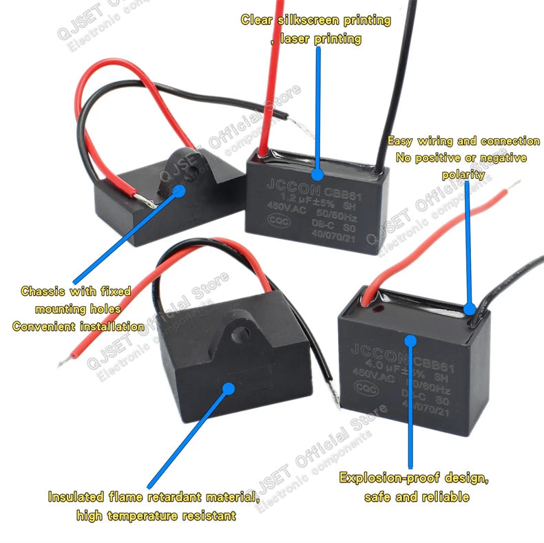 1pcs CBB61 Fan Starting Capacitor 450V 0.8/1/1.2/1.5/2/2.5/3/3.5/4/4.5/5/6/7/8/10/12/15/18/20UF Ceiling Fan Hood Motor Capacitor