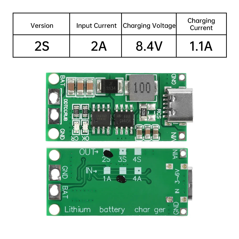 Type-C BMS 2S 3S 4S 1A 2A 4A 18650 Lithium Battery Charger Board Step-up Boost Module Li-Po Polymer Li-Ion Charger 8.4V 12.6V