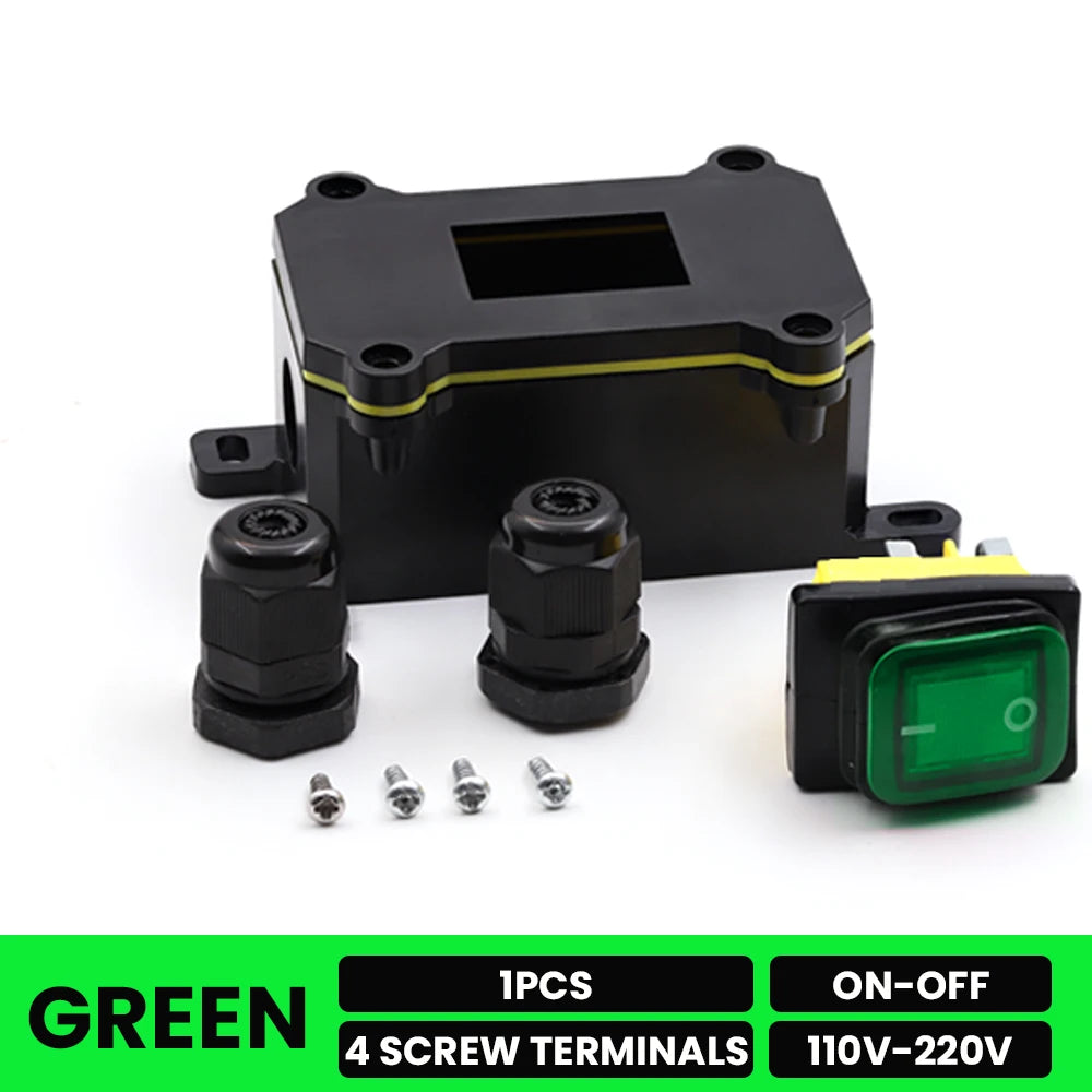FILN Waterproof Rocker Switch Box 16A 12V 24V 110V 220V KCD4 ON-OFF Inline Toggle Switch with LED Indicator Light PA66 Enclosure