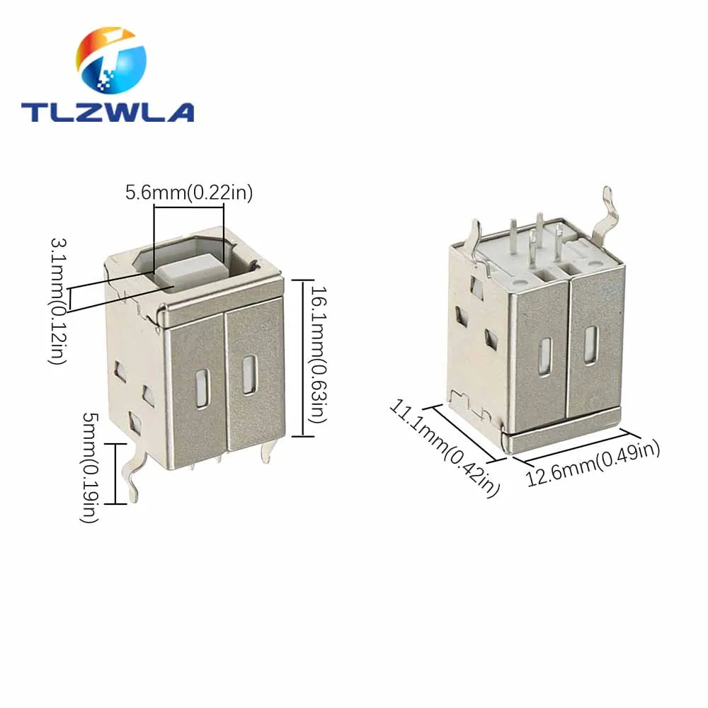 10Pcs Square USB Socket USB B Type Female 180 Degree PCB Welding Parent Connector For Printer Data