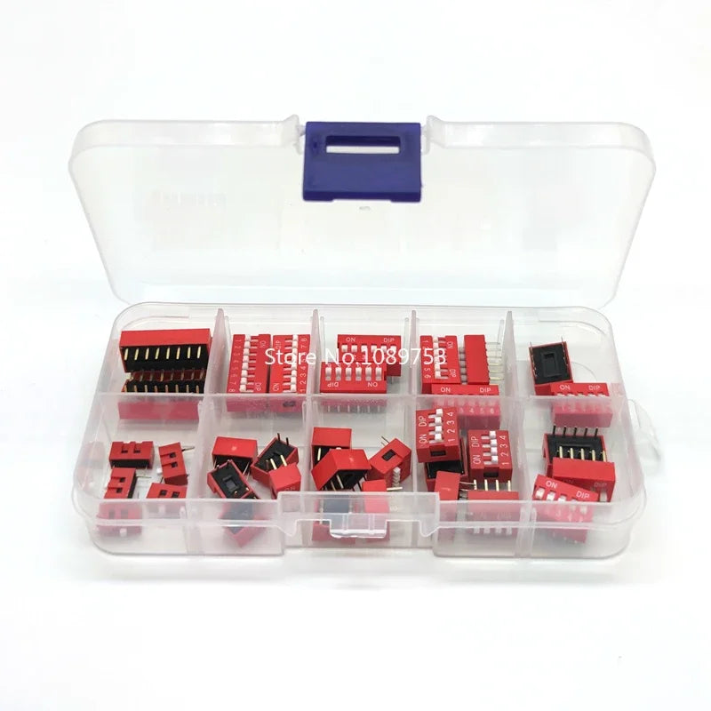 35PCS/LOT Dip Switch Kit In Box 1 2 3 4 5 6 8 Way 2.54mm Toggle Switch Snap Switches Mixed Kit Each 5PCS Combination Set