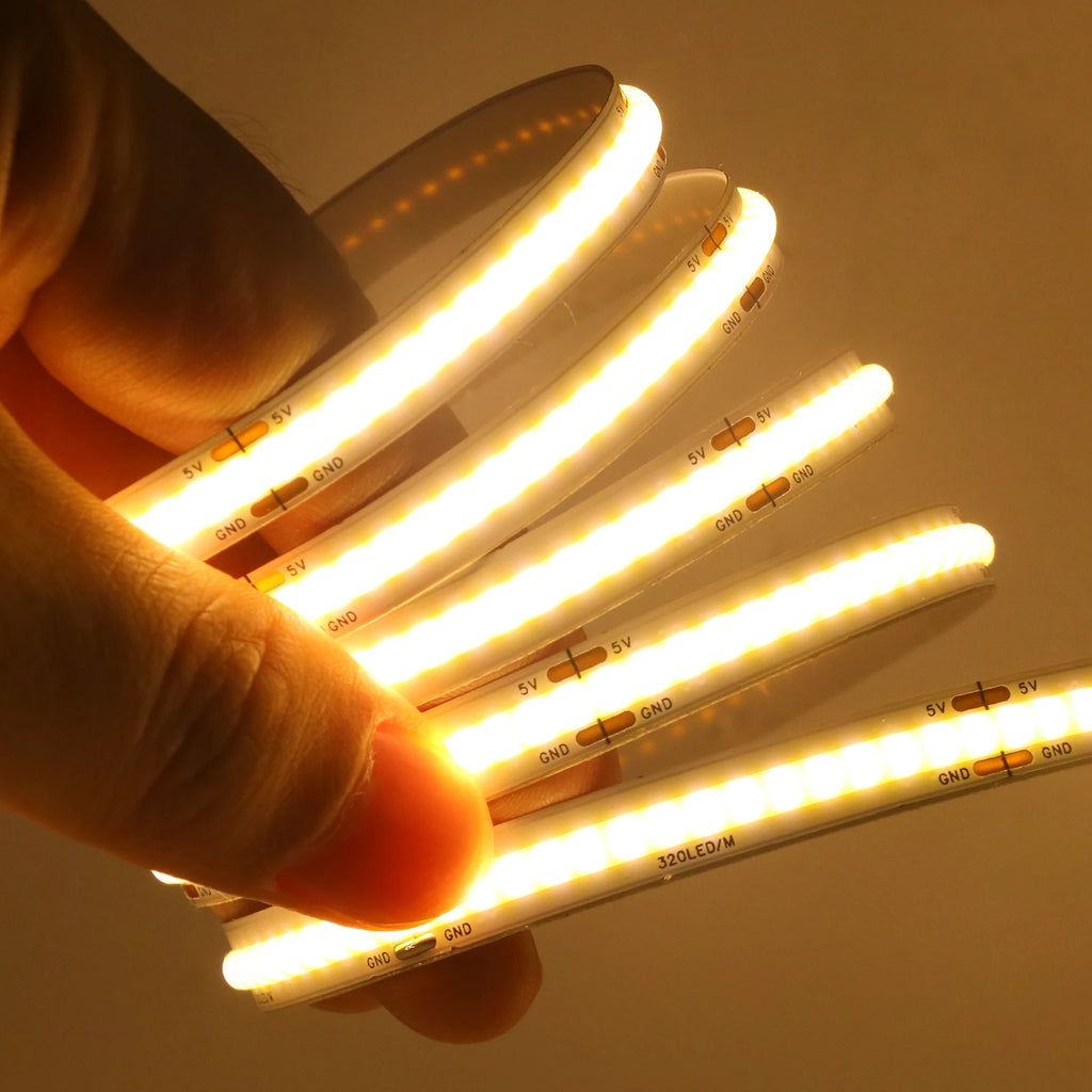 3AA Battery Box COB LED Strip 5V 8MM 320LEDs/m Warm Natural White Flexible Battery Tape COB Strip for Bedroom TV Backlight