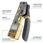 Pass Through RJ45 Cat6 Crimping Tool, 8P8C Crimper for CAT6A/CAT6/CAT5E (STP/UTP)， 3-in-1 Crimp/Cut/Strip