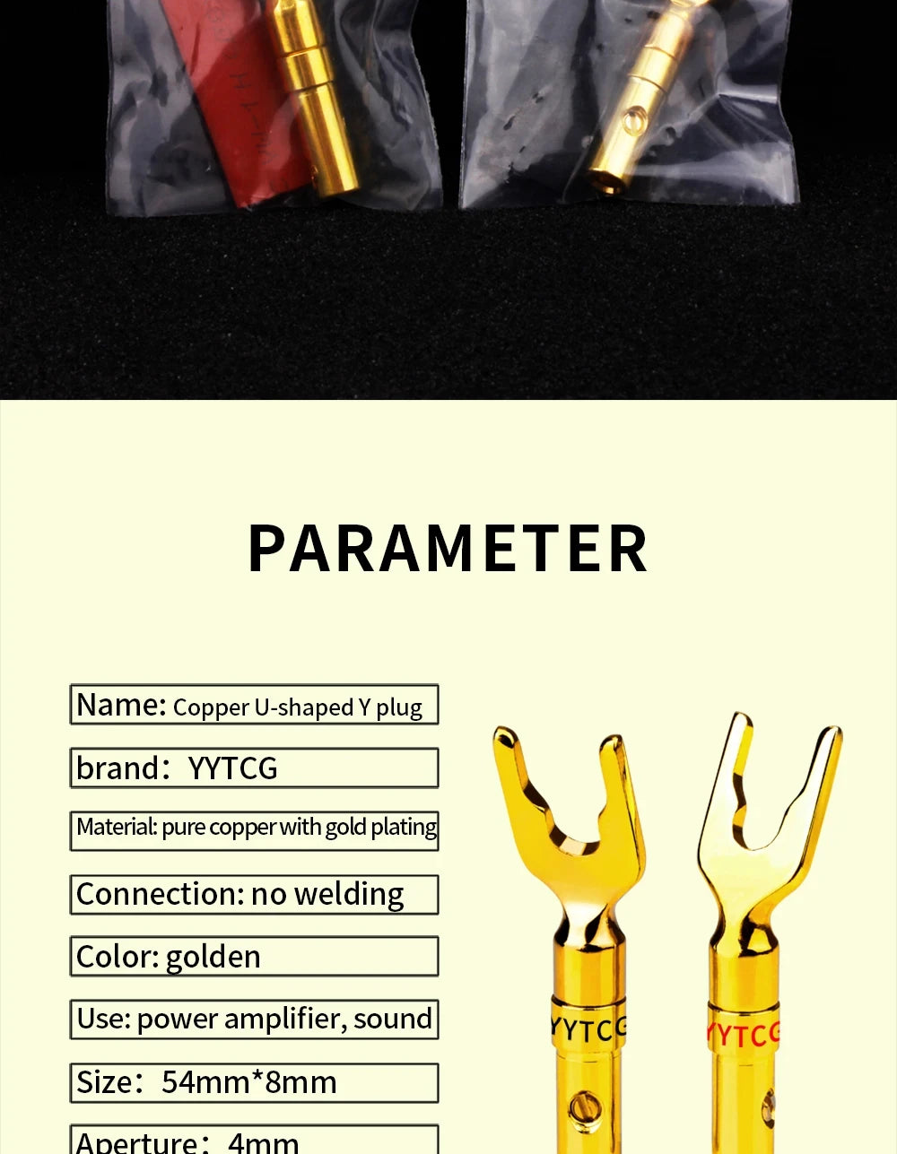 YYTCG Gold plated Banana Plug Connectors, Speaker plugs, audio screws, fork connectors, U and Y 1pcs/4pcs