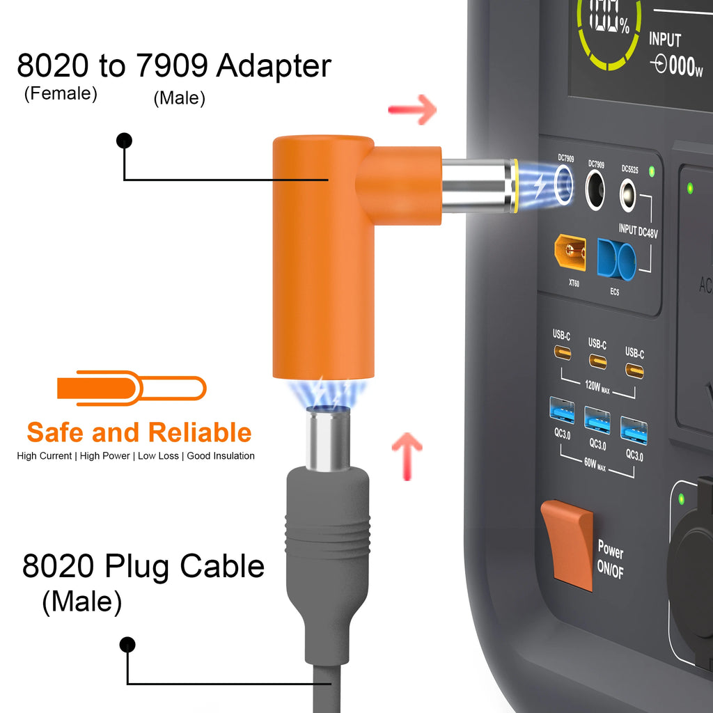 DC8020 to DC7909 Adapter  90 Degree Solar Panel Connector Adapter, DC8020 Female to DC7909 Male Connector