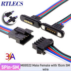 3A Magnetic Spring Loaded Pogo Pin Connector 24VDC LED Snap-on JST SM JR Servo Extended Cable 5/6/7/8/9 Pin Male Female Blind