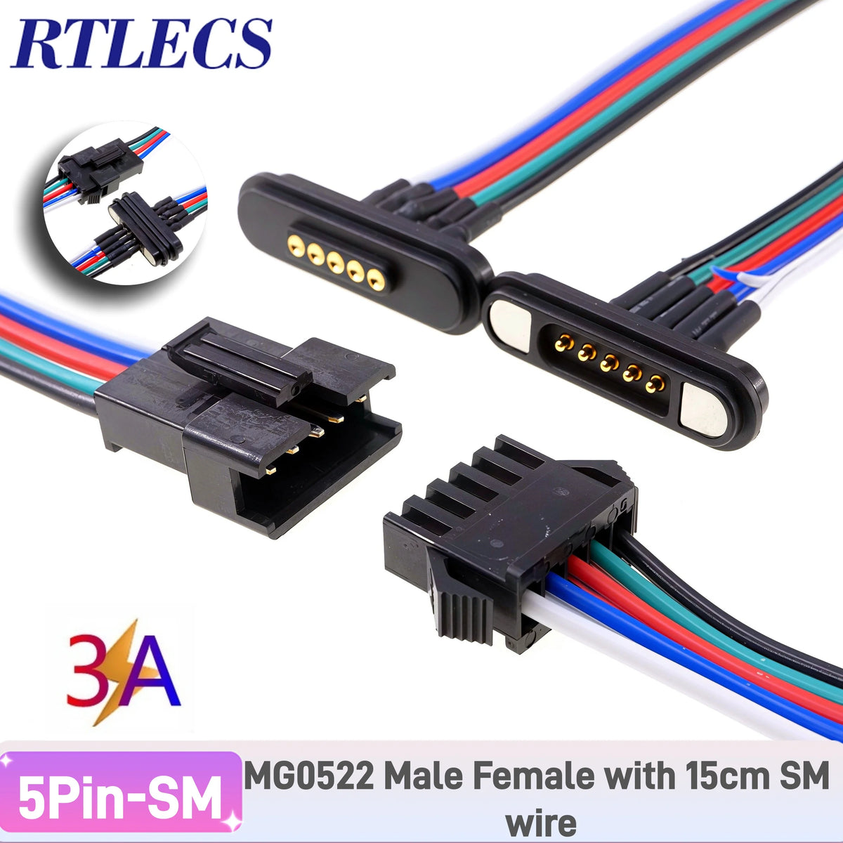 3A Magnetic Spring Loaded Pogo Pin Connector 24VDC LED Snap-on JST SM JR Servo Extended Cable 5/6/7/8/9 Pin Male Female Blind