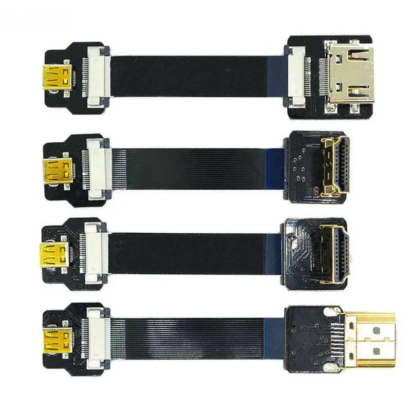 Ribbon FPV HDMI-Compatible Connector Flexible Flat Cable Raspberry Pi 4 Micro HDMI To HDMI Mini HDMI Female 90 Degree FFC 20pin