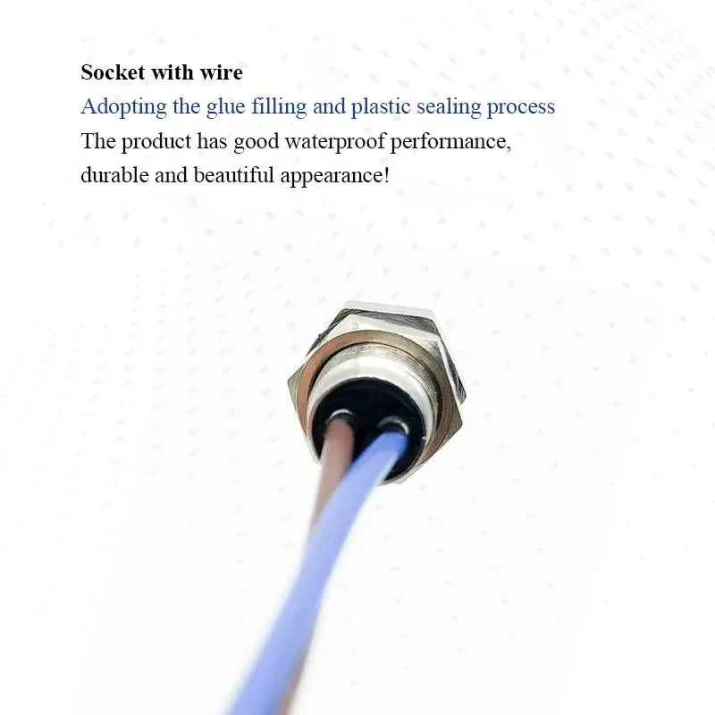 Waterproof M12 Male Female Connector Cable IP68 4 5 8 12 Pin Aviation Socket with 20CM Wire Open 12mm/16mm Panel Mount Sockets