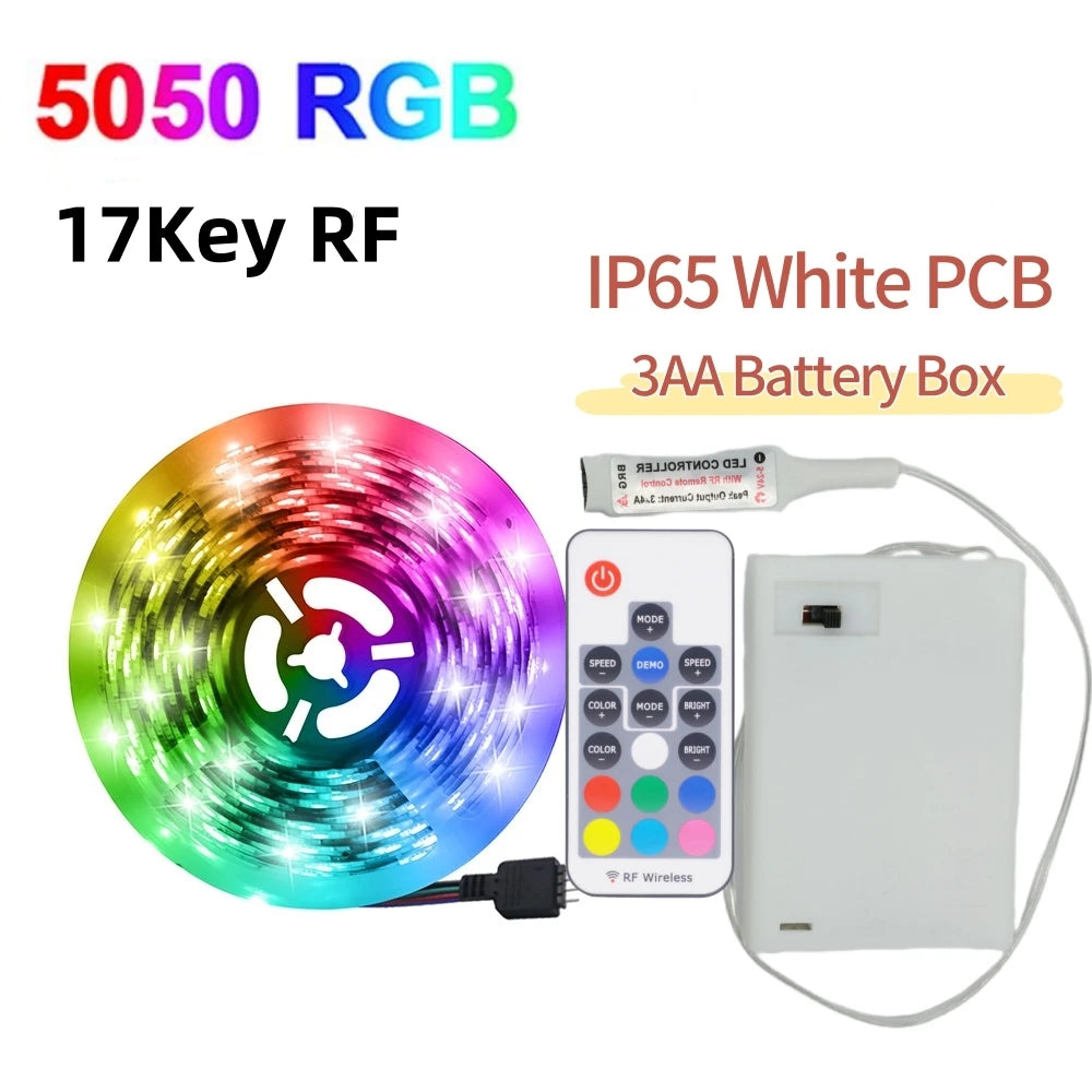 3AA Battery Powered LED Strip Lights 5050 RGB 1M 2M 3M 4M 5M Adhesive Tape Ribbon Lights Bluetooth TV Backlight Background Light