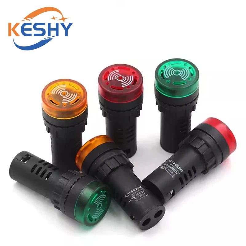 AD16-22SM 12V 24V 110V 220V 380V 22mm Flash Signal Light Red LED Active Buzzer Beep Alarm Indicator Red Green Yellow