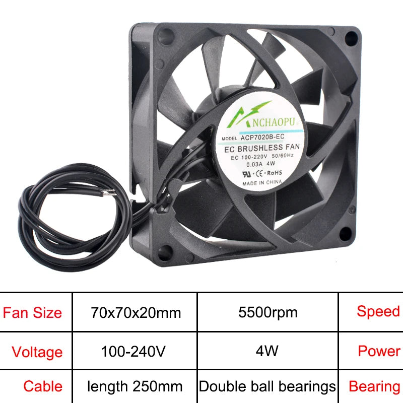 ANCHAOPU 40mm 50mm 60mm 70mm 80mm 92mm 120mm 140mm EC Brushless Cooling Fan AC 110V 120V 220V 240V Axial Flow Fan for Cabinets