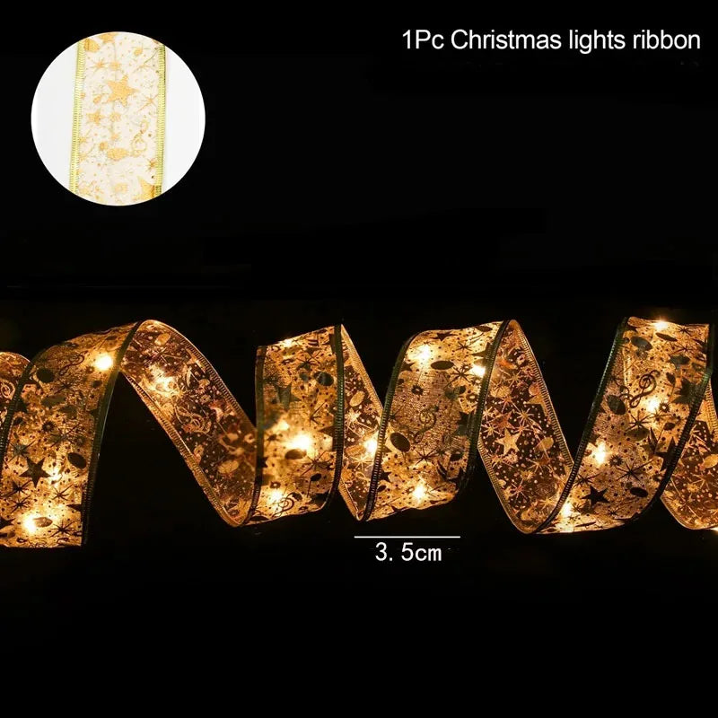 2026 Christmas Ribbon Fairy Light String 1-10m Merry Christmas Decorations Home Xmas Holiday Navidad New Year 2025