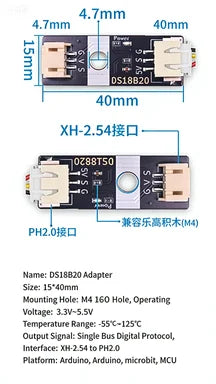 DS18B20 Temperature Sensor Module 304 Stainless Steel Waterproof Probe Waterproof Oil-proof Anti-interference GVS PH2.0 Interfac