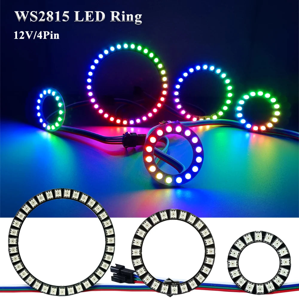 WS2815 Angel Eyes Ring 16/24/35 LEDs Breakpoint Resume Individually Addressable DC12V 5050 RGB Car Daytime Running Light