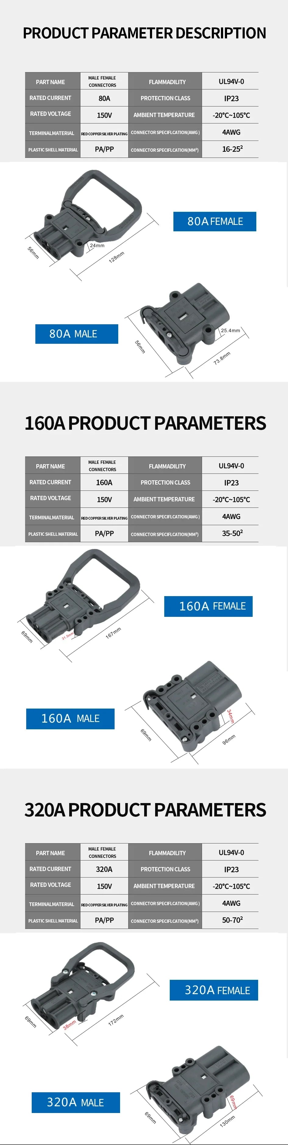 1/5/20Sets REMA Type Forklift Male And Female Plug 80a160a320a High Current Battery Battery Charging Connector