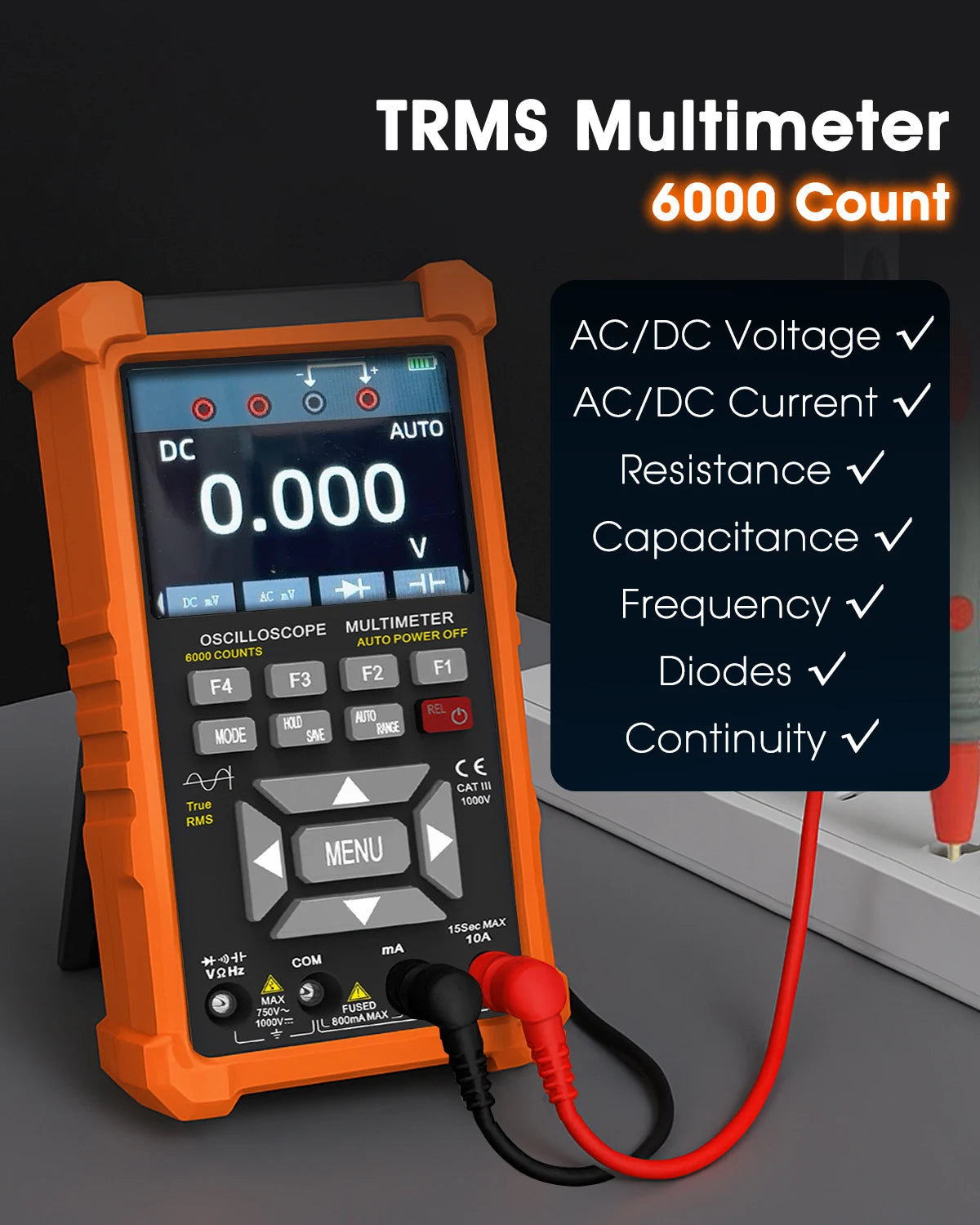 3 in 1 Oscilloscope Multimeter, Handheld Signal Generator, 50MHz Lab Oscilloscopes with 2 Channel, 200M/280MSa/s, USB C Voltage