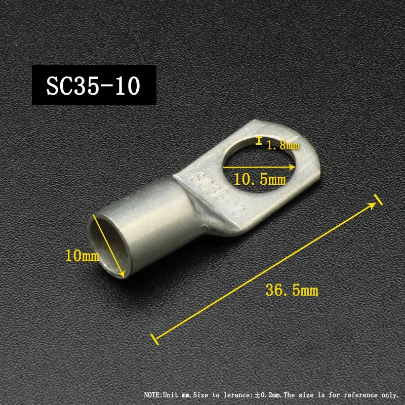 SC Type Wire Nose Terminal SC6 SC10 SC16 SC25 Bare Copper Battery Block Lugs Hole ID 6 8 10 12mm Crimp Wire Connector