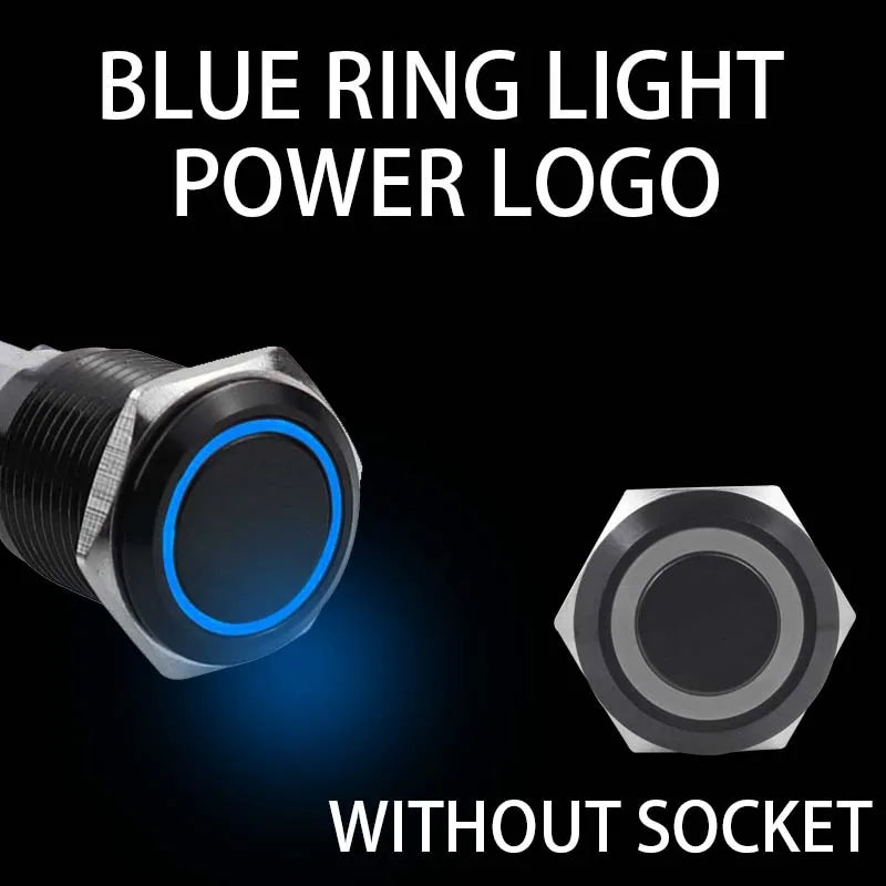 16/19/22mm Waterproof Metal Push Button Switch with socket LED Ring/Power Light Momentary Latching   5/12/24/220V black 1NO1NC