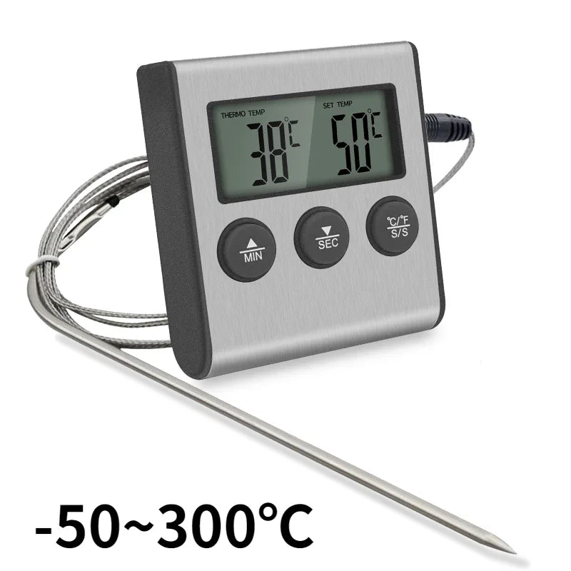 Wireless Digital Food Thermometer with Remote for Kitchen Oven BBQ Grill - Manual Set Temperature Probe Meat Timer