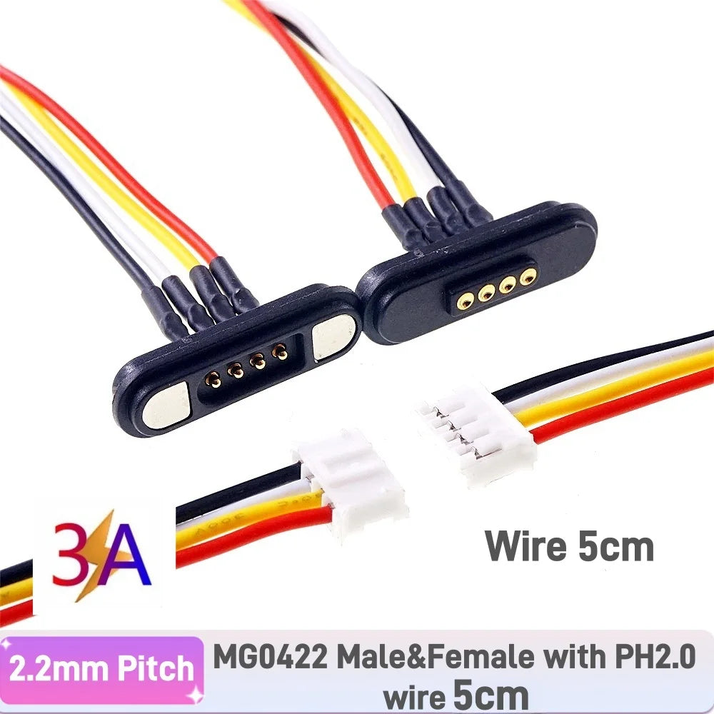Waterproof Magnetic Pogo Pin 4 Position Cable Connector High Current 3A USB Type-C 2.2 MM THT Spring Loaded Strong Force 500G