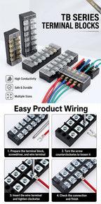 1PCS Flame Retardant TB2504 Terminal Block Strip 25A 600V - Durable Thick Copper Screw Wire Connector for Electrical Panel