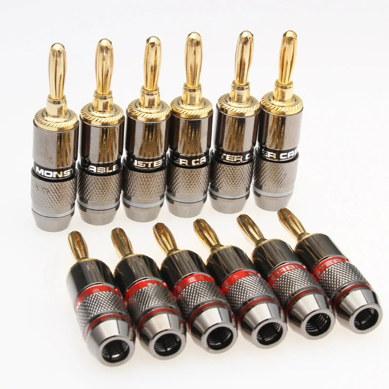8/12PCS Speaker Banana Plug Connector Monster 24K Gold Plated Copper Speaker Adapter Audio Video Terminal Banana Connectors
