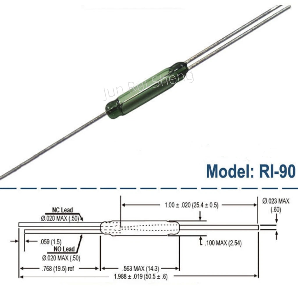 10/50PCS RI-90 Original RI 90 Reed Switch 0.4A 5W 175V Normally Open/Closed NO NC SPDT Changeover Magnetic Contact Sensor 2x14mm