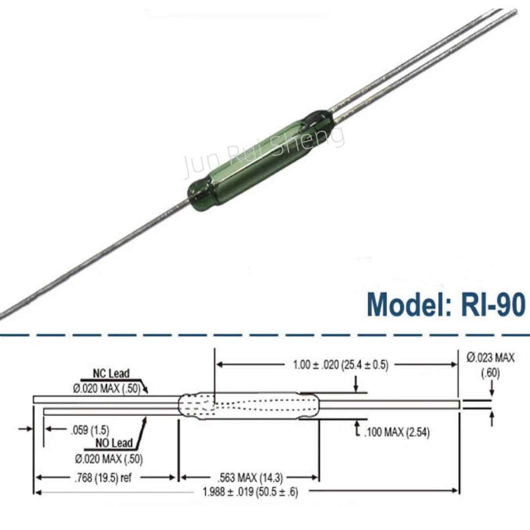 10/50PCS RI-90 Original RI 90 Reed Switch 0.4A 5W 175V Normally Open/Closed NO NC SPDT Changeover Magnetic Contact Sensor 2x14mm