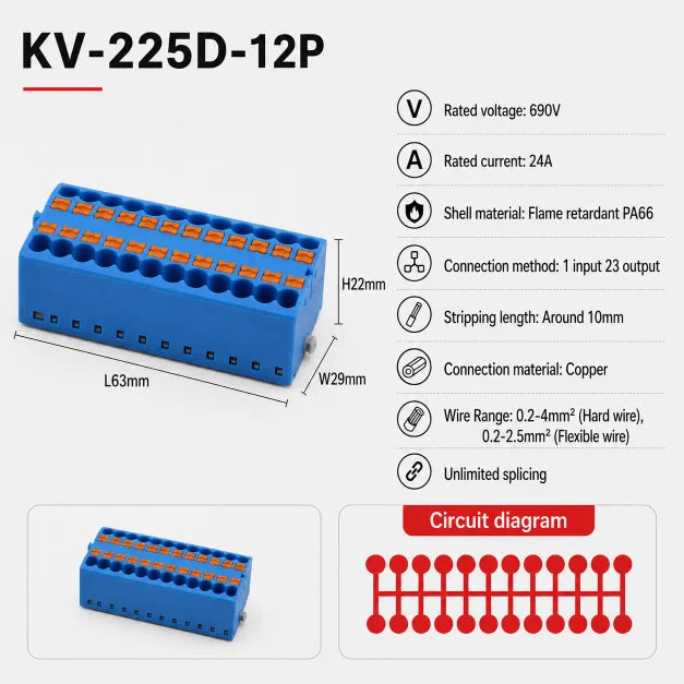 1Pc Wire Electrical Cable Connectors Plug-in Terminal Block PTFIX 2.5mm² Splitter Spliceable DIN-Rail Mounting Junction Box Too