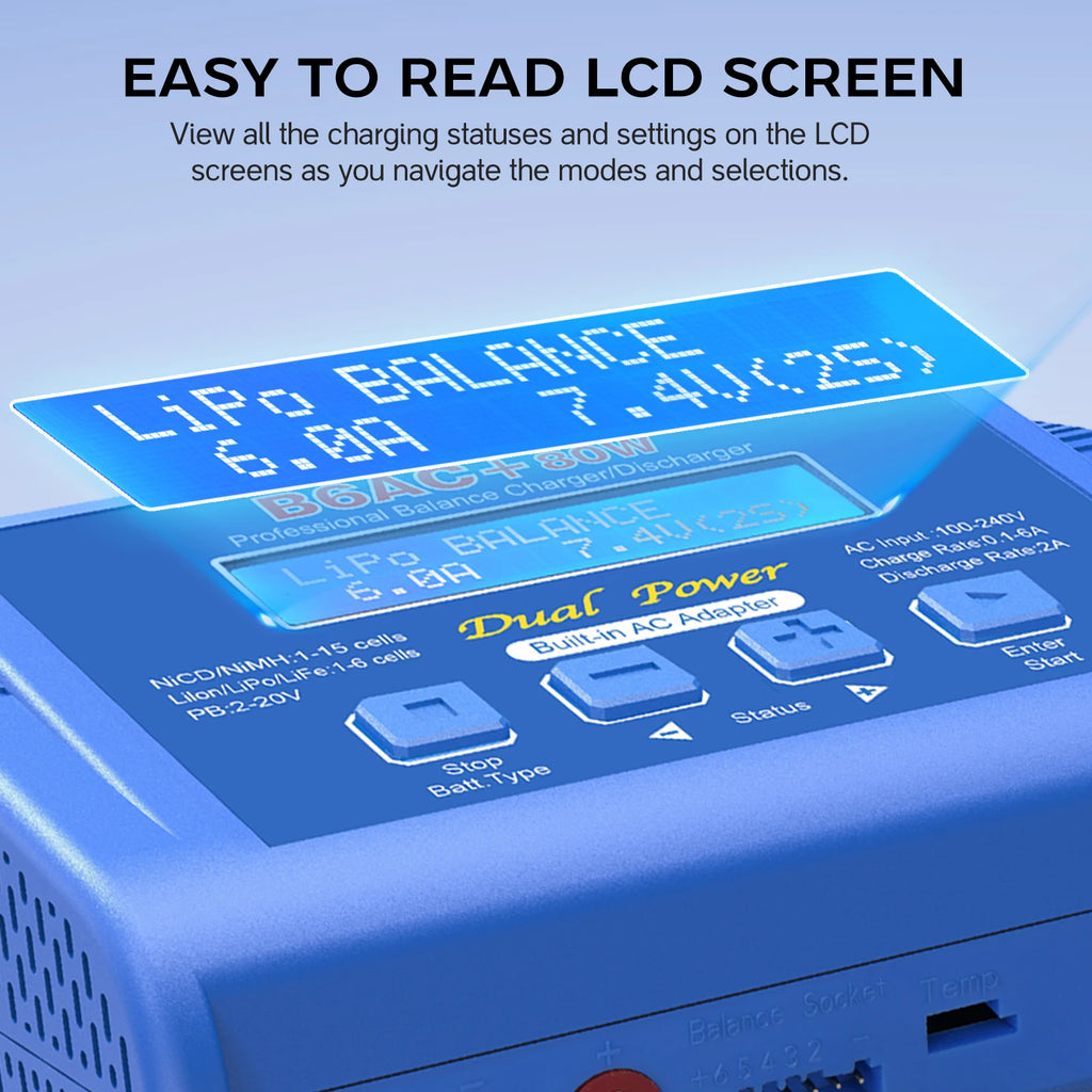 HTRC iMAX B6 80W Battery Charger Lipo NiMh Li-ion Ni-Cd Digital RC Lipo Charger + 15V 6A Adapter Balance Charger Discharger