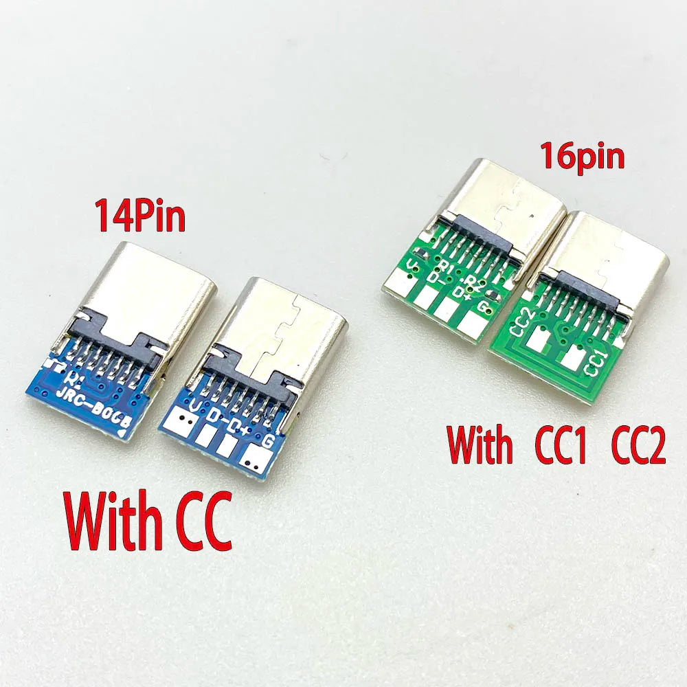 USB Type C Female Connectors Jack With Dual 5.1K Resistors 16pin USB Electric Terminals Welding DIY Data Cable Support PCB Board