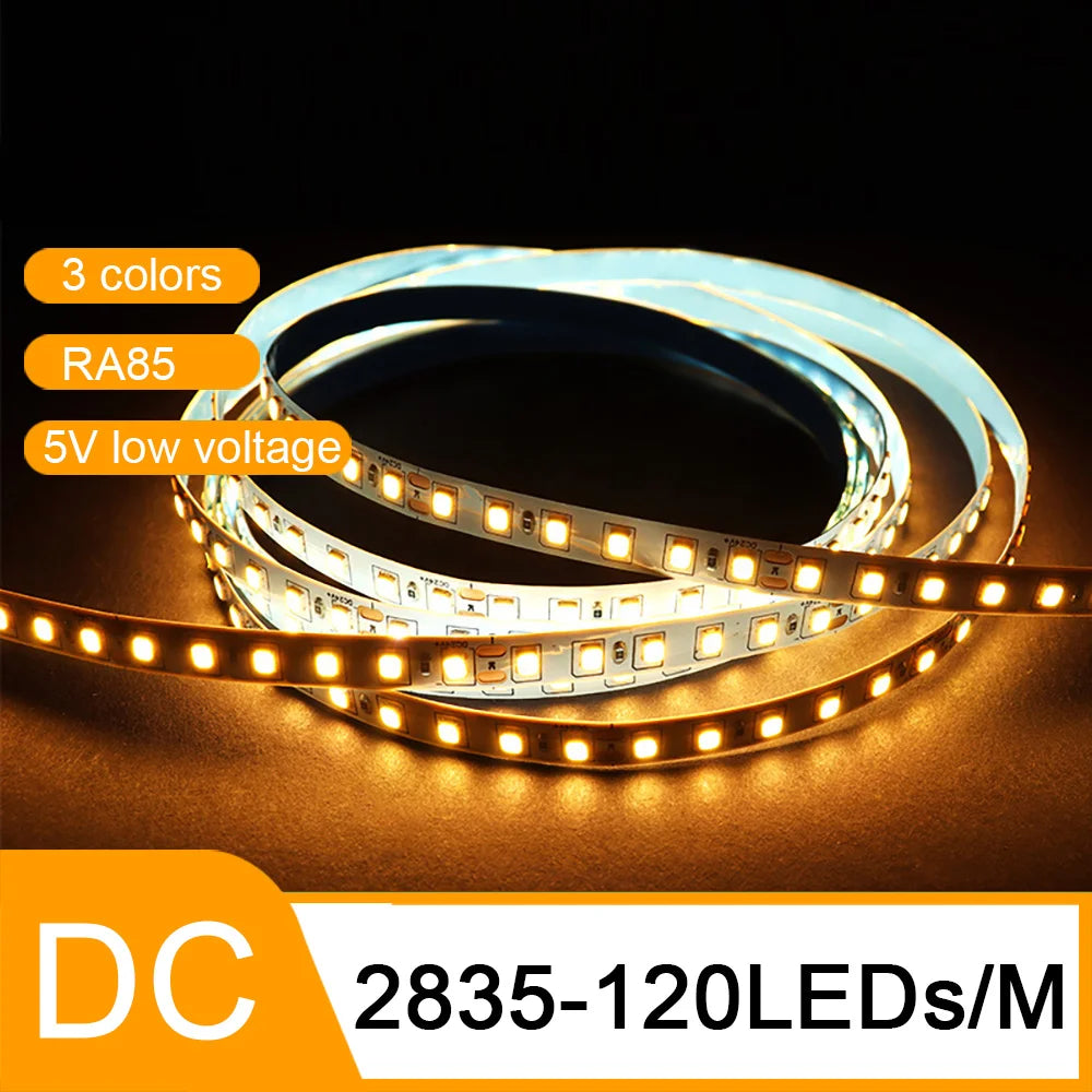 5V 3mm 5mm PCB LED Strip Light 1 LED Cut Ultra Thin 2835 120LEDs/m 8mm Flexible Tape DC IP21 Not Waterproof Warm Natural White