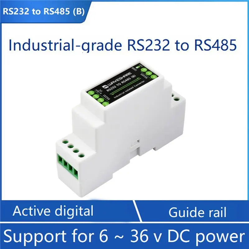 2X Waveshare Industrial Rail Type RS232 To RS485 Converter 300-115200Bps Active Digital Isolation Wide Voltage