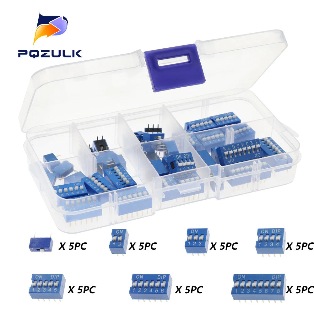 Dip Switch Kit In Box 1 2 3 4 5 6 8 Way 2.54mm Toggle Switch Red Snap Switches Mixed Kit Each 5PCS Combination Set