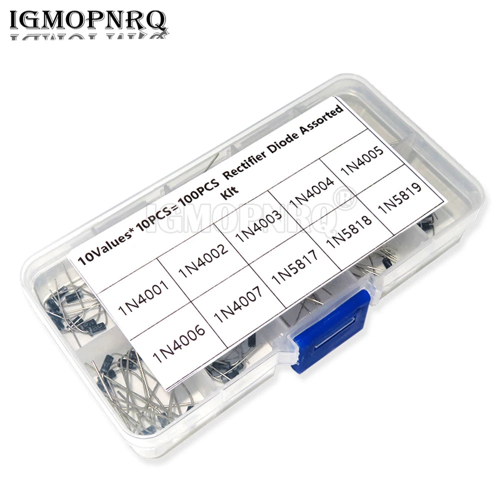 100Pcs/box 10 Values Rectifier Diode Assorted Kit 1N4001 1N4002 1N4003 1N4004 1N4005 1N4006 1N4007 1N5817 1N5818 1N5819
