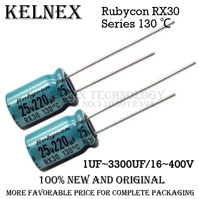 10pcs/Lot Rubycon RX30 Series 130 ℃ DEC Degree Electrolytic Capacitor 16V 25V 35V 50V 63V 100V 400V 10UF 47UF 220UF 330UF 470UF