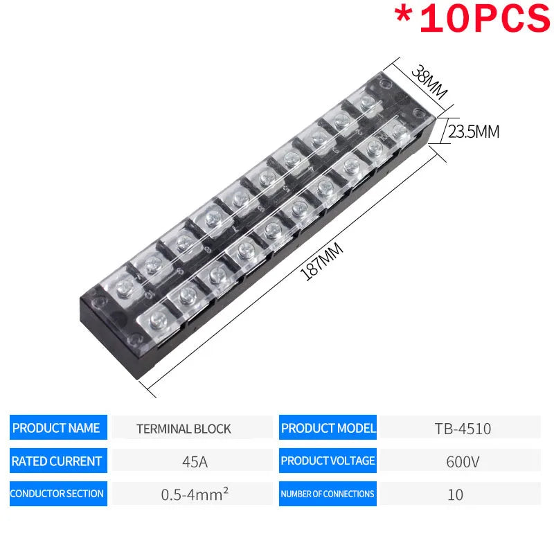 10PCS 600V 15A Barrier Strip Terminal Block Wire Connector TB-1503 TB1504 TB1505 TB1506 TB-1510 TB-1512 TB-2503-2504-2506-2508