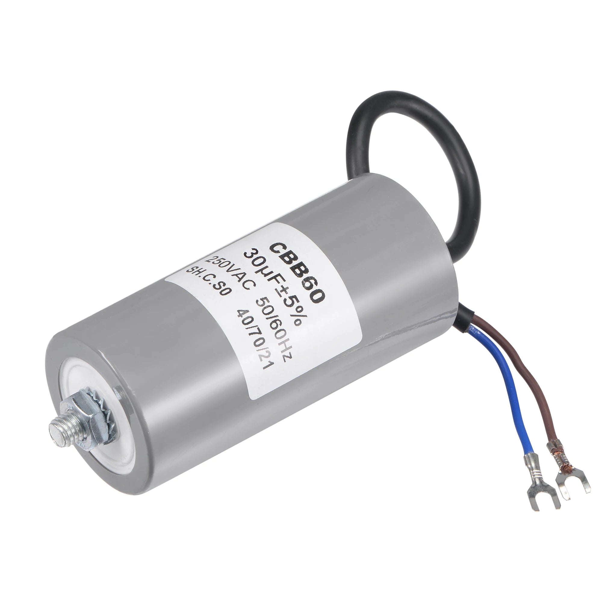 1Pcs CBB60 Run Capacitor 30-50uF 250V AC 2Wire 50/60Hz Cylinder with Terminal M8 Fixing Stud for Air Compressor Water Pump Motor