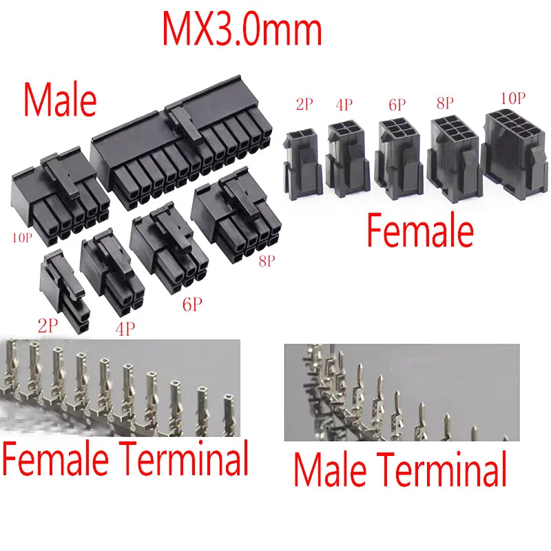 10sets MX3.0 3.0mm Pitch Micro-Fit 3.0 Connector Housing 2*1/2/3/4/5/6/8/10/12 Pin Male shell + Terminal Molex 43030 2P/3P/4P/5P