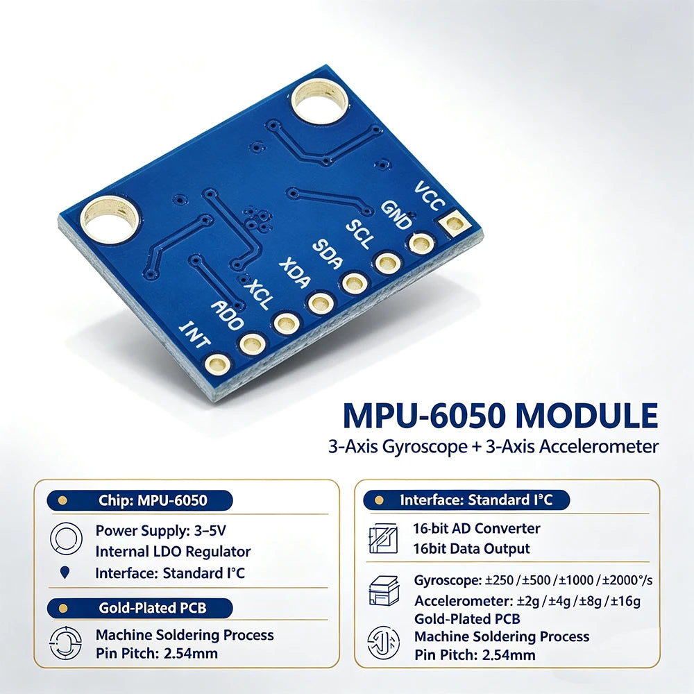 10PCS MPU-6050 6DOF 3-Axis Accelerometer Gyroscope Module GY-521 for Arduino IMU Sensor I2C DIY Robotics UAV Stabilization