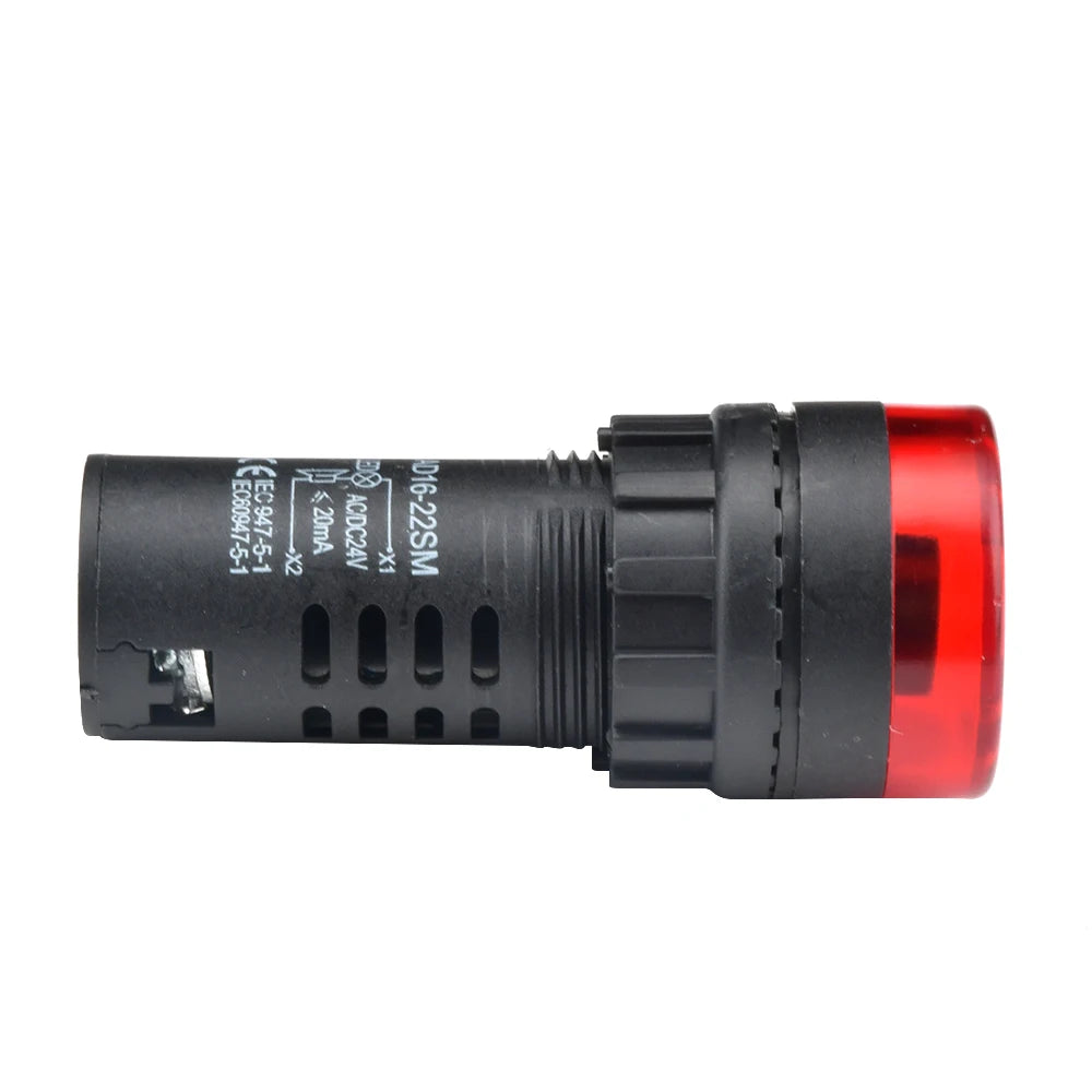 AD16-22SM Buzzer 22mm Panel Diameter DC 12V 24V AC 110V 220V Flash Signal Light Red LED Active Buzzer Beep Alarm Indicator