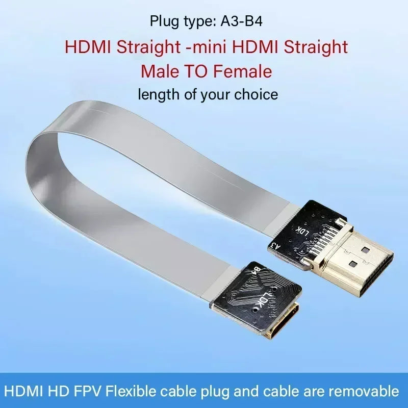 HDMI-compatible FPV-HDMI FFC-HDMI Ribbon Cable 90 Degree Mini/Micro-HDMI to Standard-HDMI Flexible Wire FPV Aerial 5cm 10cm 20cm