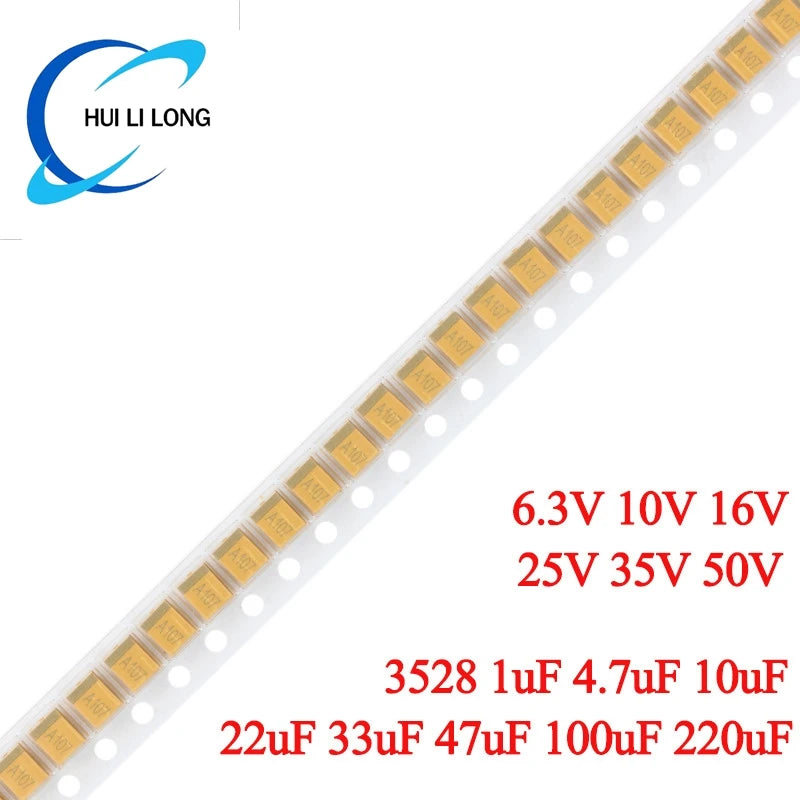 10pcs 3528 SMD Tantalum Capacitor 1uF 105 4.7uF 475 10uF 106 22uF 226 33uF 336 47uF 476 100uF 107 220uF 227 6.3V 10V 16V 25V 35V